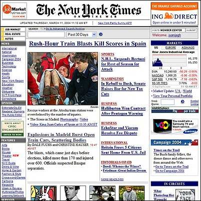 Portadas de medios el 11 de Marzo de 2004
